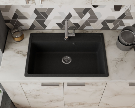 Мойка для кухни BAU Stil Black stone 76х51, выпуск с сифоном в комплекте, черный камень