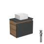 Тумба с раковиной и выпуском (тумба Bau Dream 50, графит + раковина накладная квадратная BAU Hotel mini 24х24, выпуск клик-клак, хром)