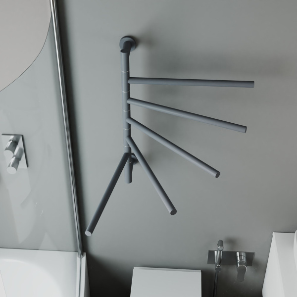 Полотенцесушитель дизайнерский электрический BAU Nimb Turning Gun Grey 60х50,подключение справа, подключение нижнее, темно-серый металлик