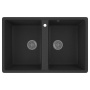 Мойка для кухни оборачиваемая двойная чаша BAU Stil Black stone 77х50, выпуск с сифоном в комплекте, черный камень