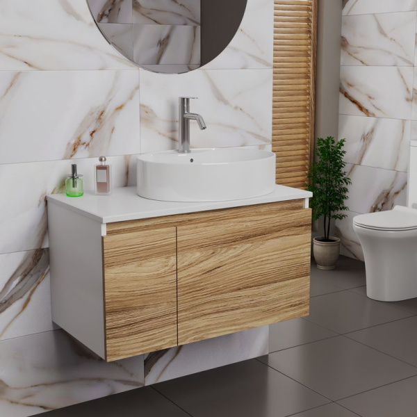 Комплект для ванной, 3 предмета (Тумба подвесная Bau Blackwood 80 + Раковина BAU 51х41, с отв. под см-ль, Смеситель Dream, нерж. сталь)