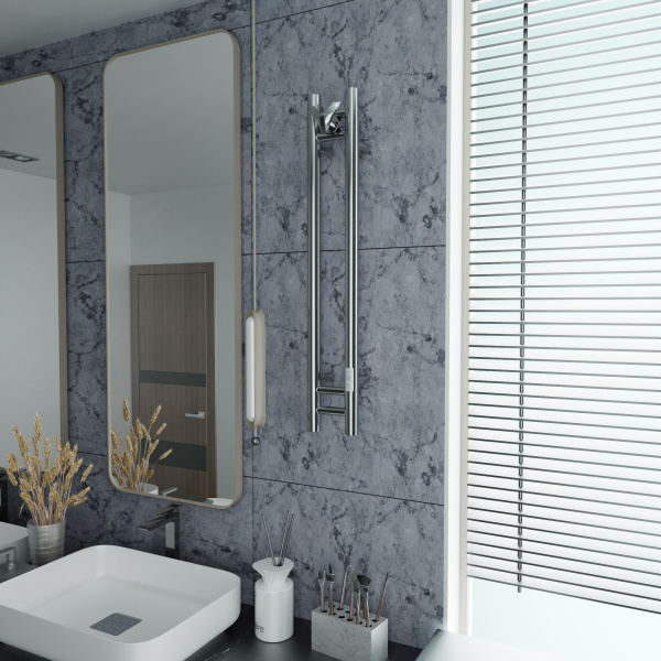 Полотенцесушитель дизайнерский электрический, BAU Stella 10х80, 2 коллектора, 1 крючок, нерж. сталь полированная