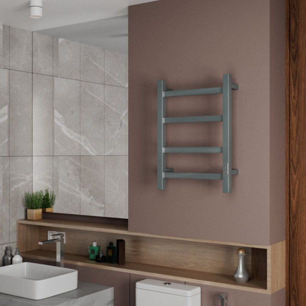 Полотенцесушитель электрический профильный Маргроид BAU Gun Grey В81/10 40х60, П4 темно-серый металлик с таймером, универсальное подключение