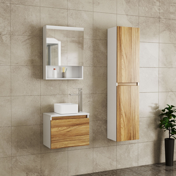 Комплект для ванной, 3 предмета (Тумба Bau Dream Blackwood 50, раковина BAU Mini 24х24, смеситель для раковины высокий Hotel Still, нержавеющая сталь)