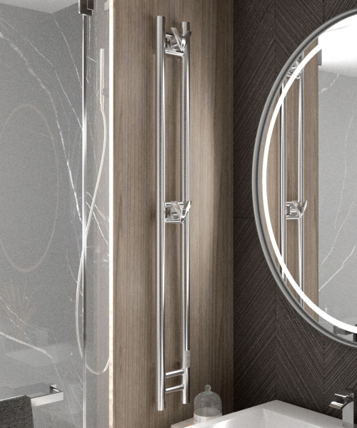 Полотенцесушитель дизайнерский электрический, BAU Stella 10х120, 2 коллектора, 2 крючка, нерж. сталь полированная