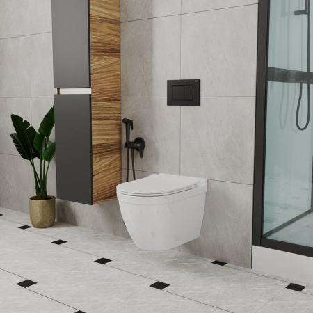 Комплект BAU 6 в 1: инсталляция BAU PRO, унитаз подвесной безободковый Bau Mif PRO, сиденье быстросъемное микролифт, клавиша BAU Stil, черный матовый