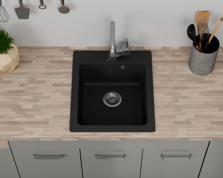 Мойка для кухни BAU Stil Black stone 42х50, выпуск с сифоном в комплекте, черный камень
