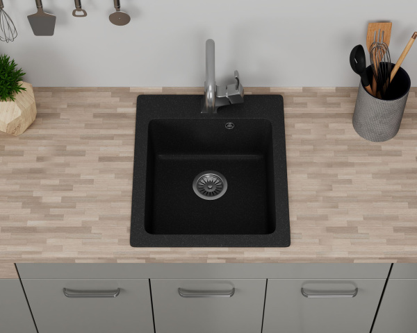 Мойка для кухни BAU Stil Black stone 42х50, выпуск с сифоном в комплекте, черный камень