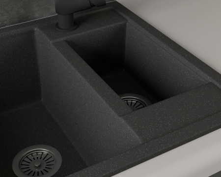 Мойка для кухни оборачиваемая с крылом BAU Stil Black stone 60х50, выпуск с сифоном в комплекте, черный камень