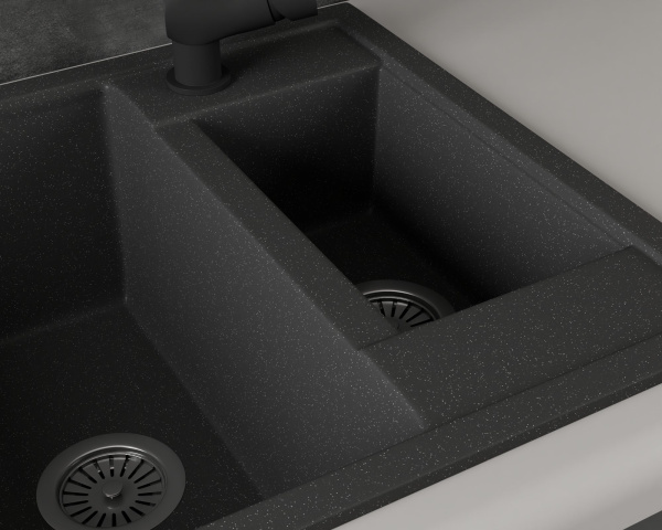 Мойка для кухни оборачиваемая с крылом BAU Stil Black stone 60х50, выпуск с сифоном в комплекте, черный камень