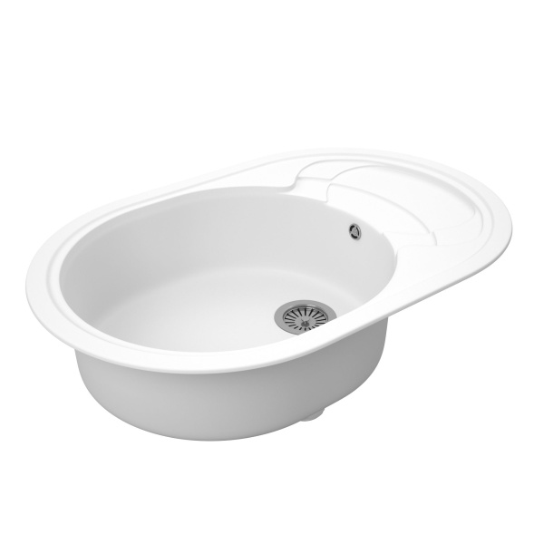 Мойка для кухни оборачиваемая овальная BAU Nimb White snow 78х50, выпуск с сифоном в комплекте, белый снег