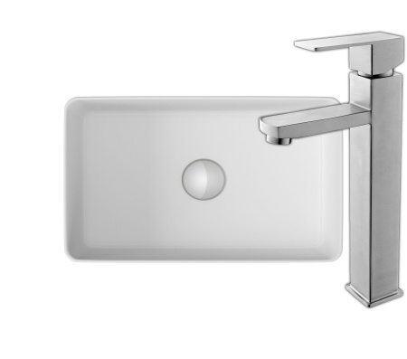 Раковина накладная со смесителем (прямоугольная BAU Hotel mini 37х23, белая + смеситель Hotel Still, нержавеющая сталь)