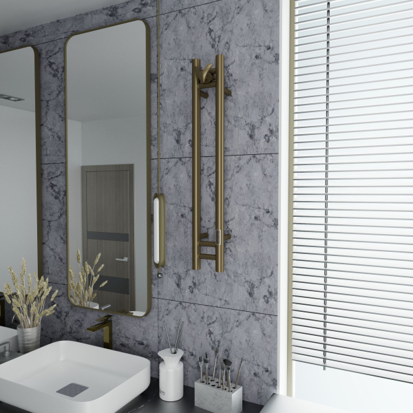 Полотенцесушитель дизайнерский электрический, BAU Stella 10х80, 2 коллектора, 1 крючок, антикварная бронза