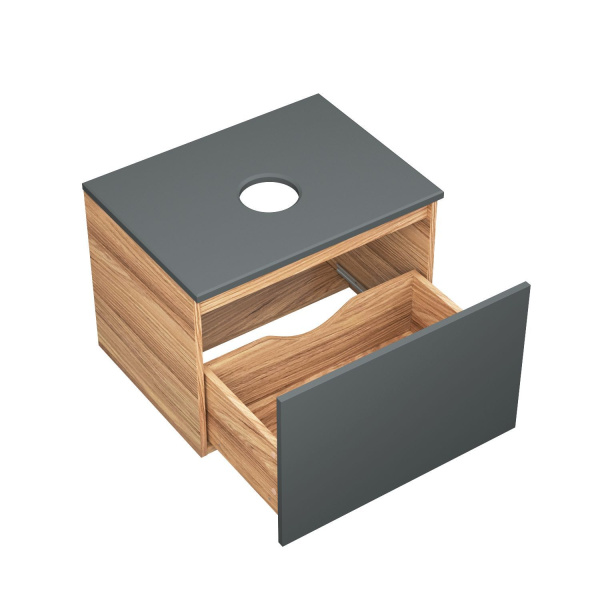 Комплект для ванной, 4 предмета (тумба Bau Dream 60 графит + раковина BAU 48х37, с отв. под смеситель + смеситель Cerama Black, выпуск клик-клак, черный)