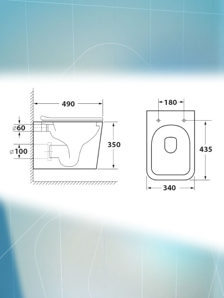Унитаз подвесной безободковый Bau Stil, быстросъемное тонкое сиденье дюропласт микролифт