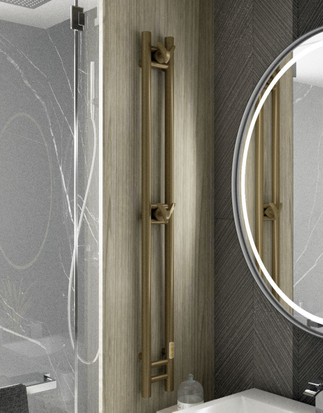 Полотенцесушитель дизайнерский электрический, BAU Stella 10х120, 2 коллектора, 2 крючка, антикварная бронза