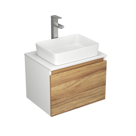 Раковина накладная со смесителем и выпуском (Умывальник BAU Hotel прямоугольный 48х37, белый + смеситель для раковины высокий Diadonna Dream, латунь, выпуск клик клак, хром)