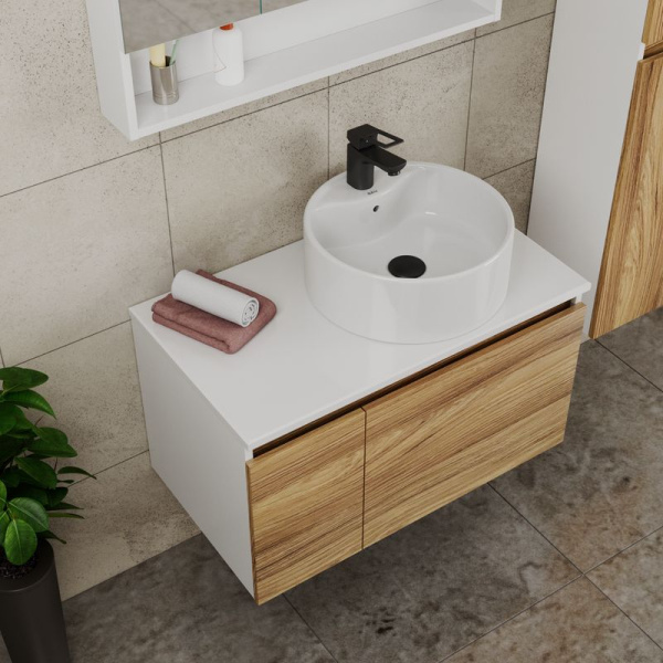 Комплект для ванной, 4 предмета (тумба Bau Dream 80 + раковина BAU D40, с отв. под смеситель + смеситель Cerama Black, выпуск клик-клак, черный)