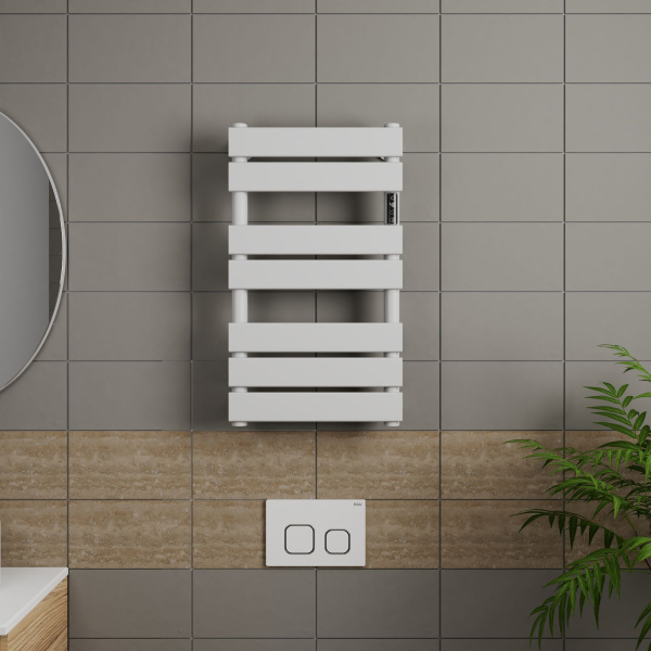 Полотенцесушитель дизайнерский электрический BAU Spectrum White 70х40, подключение справа, белый матовый