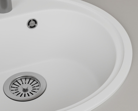 Мойка для кухни BAU Dream White snow D 44, выпуск с сифоном в комплекте, белый снег