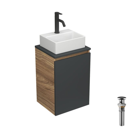 Комплект для ванной, 4 предмета (Тумба под раковину Bau Blackwood 40, графит + раковина BAU 33х28 + смеситель Dream Black, черный, выпуск)