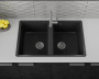 Мойка для кухни оборачиваемая двойная чаша BAU Stil Black stone 77х50, выпуск с сифоном в комплекте, черный камень