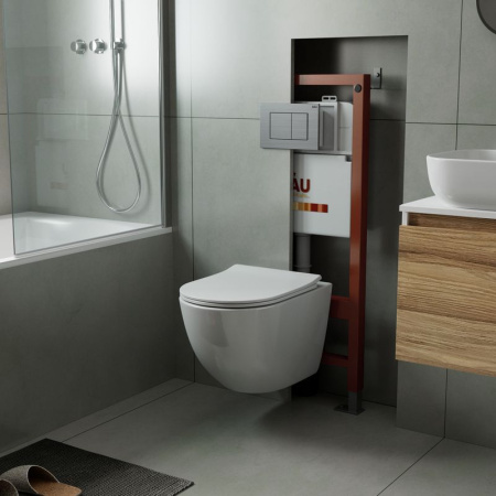 Комплект BAU 6 в 1: инсталляция BAU, унитаз подвесной безободковый Bau Dream PRO-2, быстросъемное сиденье микролифт, клавиша антивандальная, н/ж сталь