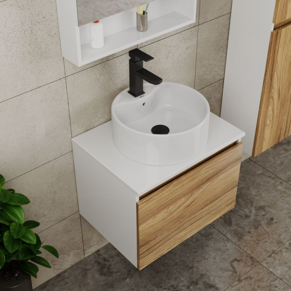 Комплект для ванной, 4 предмета (тумба Bau Dream 60 + раковина BAU D40, с отв. под смеситель + смеситель Hotel Black, выпуск клик-клак, черный)