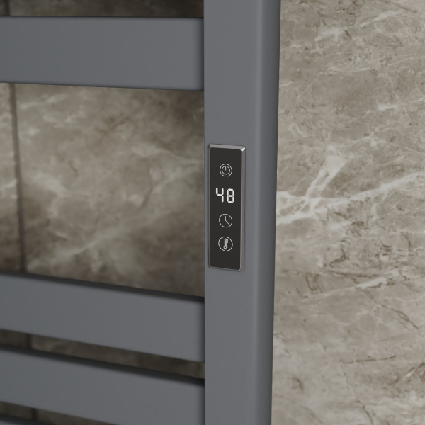 Полотенцесушитель дизайнерский электрический BAU Elite Elegant Gun Grey 80х45, подключение справа, темно-серый металлик