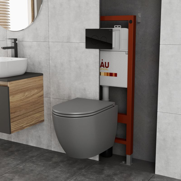 Комплект BAU 6 в 1: инсталляция BAU PRO, унитаз подвесной безободковый торнадо обратного потока Bau Dream 52х36 Hurricane-2, сиденье дюропласт микролифт, кнопка смыва из стекла BAU Dream, черная