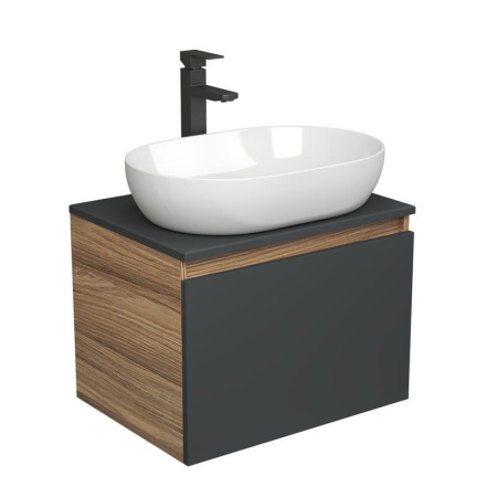 Комплект для ванной, 3 предмета (Тумба подвесная Bau Blackwood 60 графит + Раковина BAU 59х40, Смеситель высокий Hotel Black, черный)