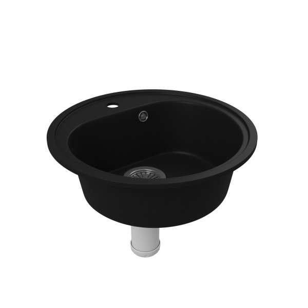 Мойка для кухни BAU Dream Black coal D 44, выпуск с сифоном в комплекте, черный уголь