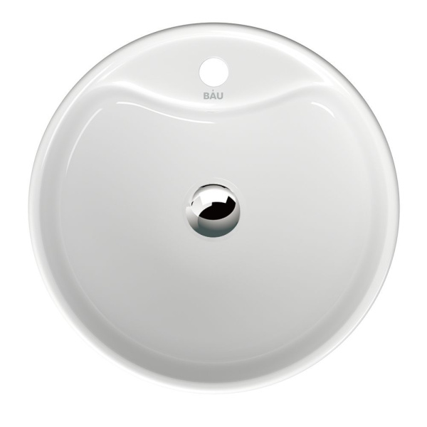 Раковина накладная со смесителем и выпуском (круглая BAU D40, белая + смеситель Hotel Still, нер. сталь, выпуск клик-клак хром)