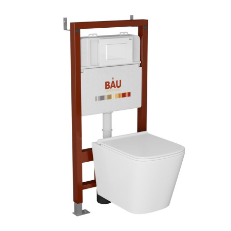 Комплект BAU 6 в 1: инсталляция BAU PRO, унитаз подвесной безободковый Bau Stil PRO, сиденье быстросъемное микролифт, клавиша BAU Stil, белый глянец