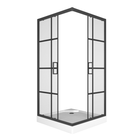 Душевой уголок квадратный BAU Stil square 90х90х195, с поддоном 12,5 см, закаленное стекло толщиной 5 мм, черные профили, с сифоном
