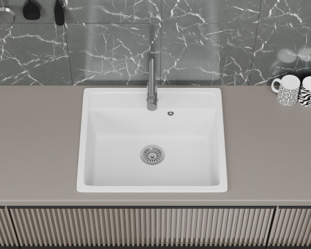 Мойка для кухни BAU Stil White snow 56х50, выпуск с сифоном в комплекте, белый снег