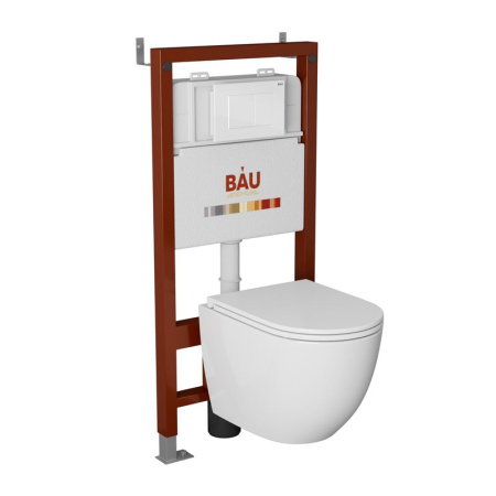Комплект BAU 6 в 1: инсталляция BAU PRO, унитаз подвесной торнадо Bau Dream Hurricane-2, сиденье дюропласт микролифт, клавиша BAU Stil, белый глянец