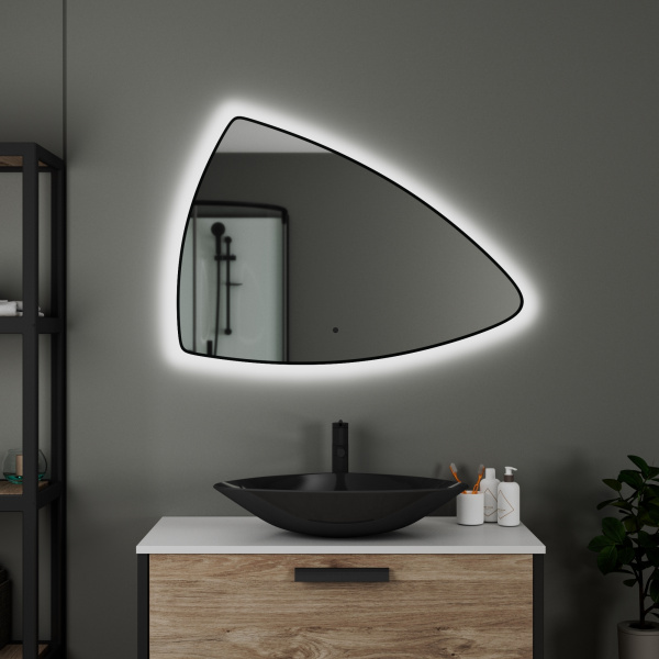 Зеркало Bau Triangle Loft 90х70, с LED фоновой подсветкой, бесконтактным сенсором, черной окантовкой