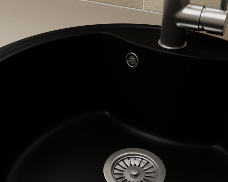 Мойка для кухни BAU Dream Black coal D 51, выпуск с сифоном в комплекте, черный уголь