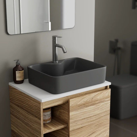 Раковина прямоугольная накладная BAU Cerama 48х37, с отверстием под смеситель, темно-серая матовая