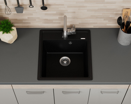 Мойка для кухни врезная кварцевая в комплекте с сифоном BAU Stil Anthracite 46х51, антрацит