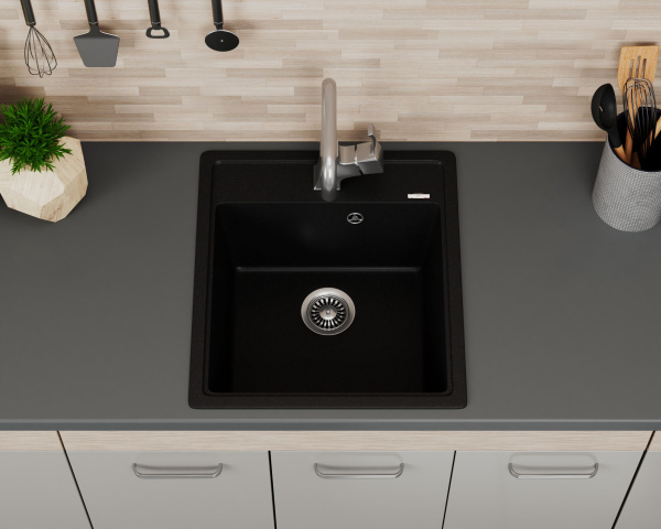 Мойка для кухни врезная кварцевая в комплекте с сифоном BAU Stil Anthracite 46х51, антрацит