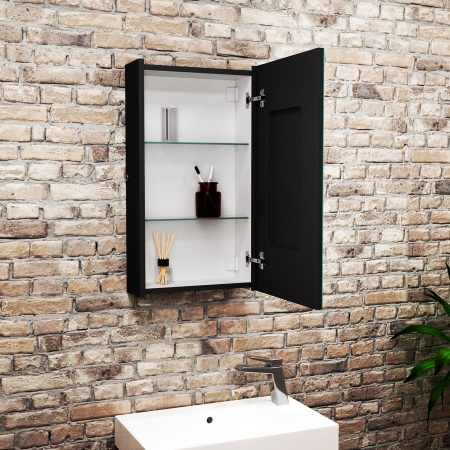 Зеркальный шкаф Bau Elite 35х65 Black Edition Soft touch, LED, сенсор, черный правый