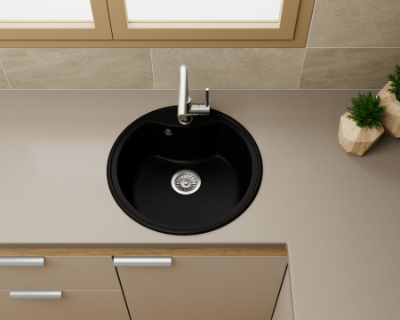 Мойка для кухни BAU Dream Black coal D 51, выпуск с сифоном в комплекте, черный уголь