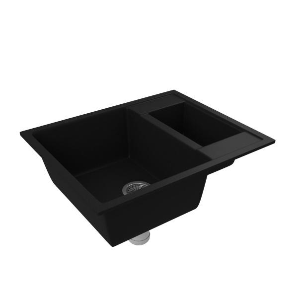 Мойка для кухни оборачиваемая полуторная чаша BAU Stil Black coal 60х50, выпуск с сифоном в комплекте, черный уголь