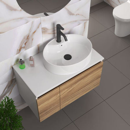 Комплект для ванной, 4 предмета (Тумба подвесная Bau Blackwood 80 + Раковина BAU 51х41, с отв. под см-ль + Смеситель Dream Black, выпуск черный)