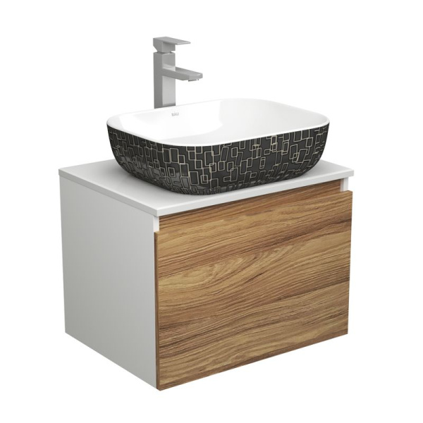 Комплект для ванной, 3 предмета (тумба Bau Dream Blackwood 60 + раковина BAU Stil Black White 50х40, белая/черная, смеситель высокий Hotel Still)