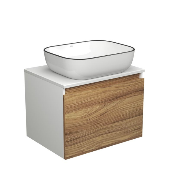 Тумба с раковиной (тумба подвесная под раковину Bau Dream Blackwood 60 + раковина санфаянс накладная BAU Stil Black Rand 50х40, белая)