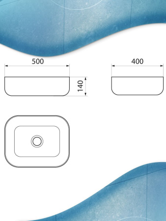 Раковина накладная прямоугольная BAU Stil 50х40, белая/черная с орнаментом