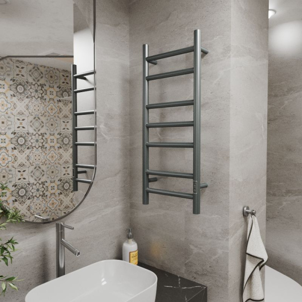 Полотенцесушитель электрический Маргроид BAU В10 Gun Grey 30х80, П8 темно-серый металлик с таймером с таймером справа